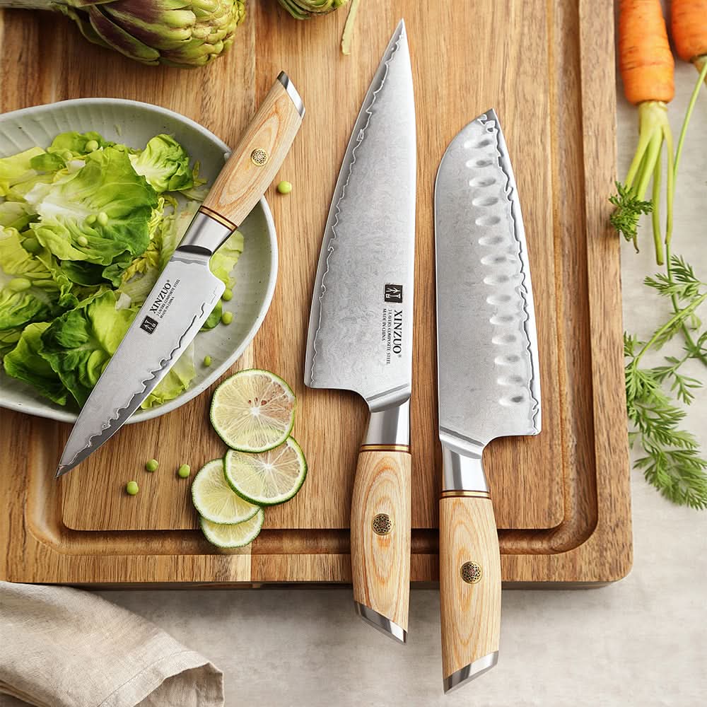 XINZUO Lan Series 3-layer Composite Steel 3PCS Knife Set