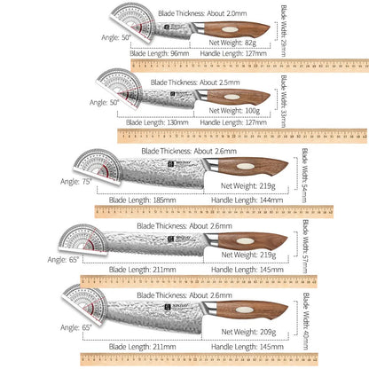 XINZUO 5-Piece  67 Layers Japanese AUS-10 Damascus Steel Kitchen Knife Set-Jiang Series