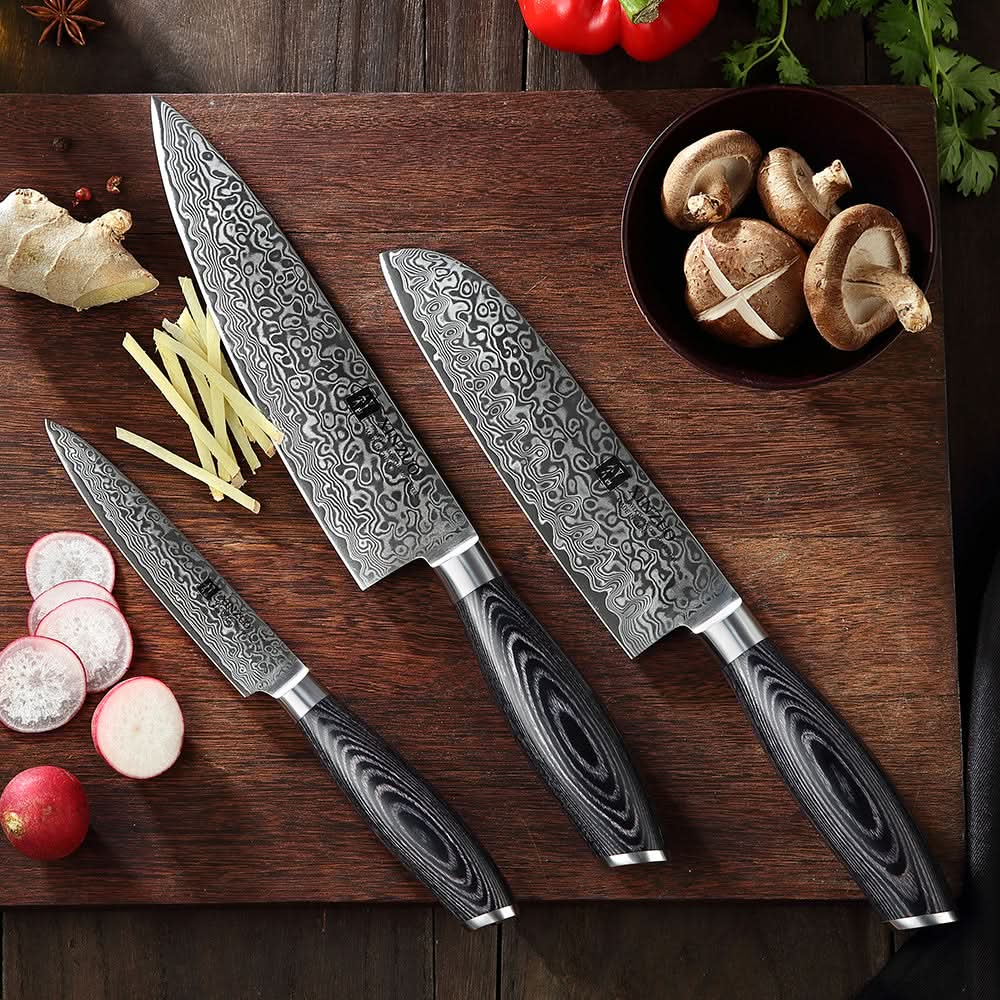 XINZUO 3-Piece 67 Layers Damascus Steel Kitchen Knife Set-Ya Series