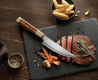 XINZUO Zhen XZ05 Series ZDP-189 Powder Steel Steak Knife 5.5 Inch, Made of Three-layer Composite Steel, Hardness Reaches 65-67HRC, Desert lronwood Octagonal HandIe