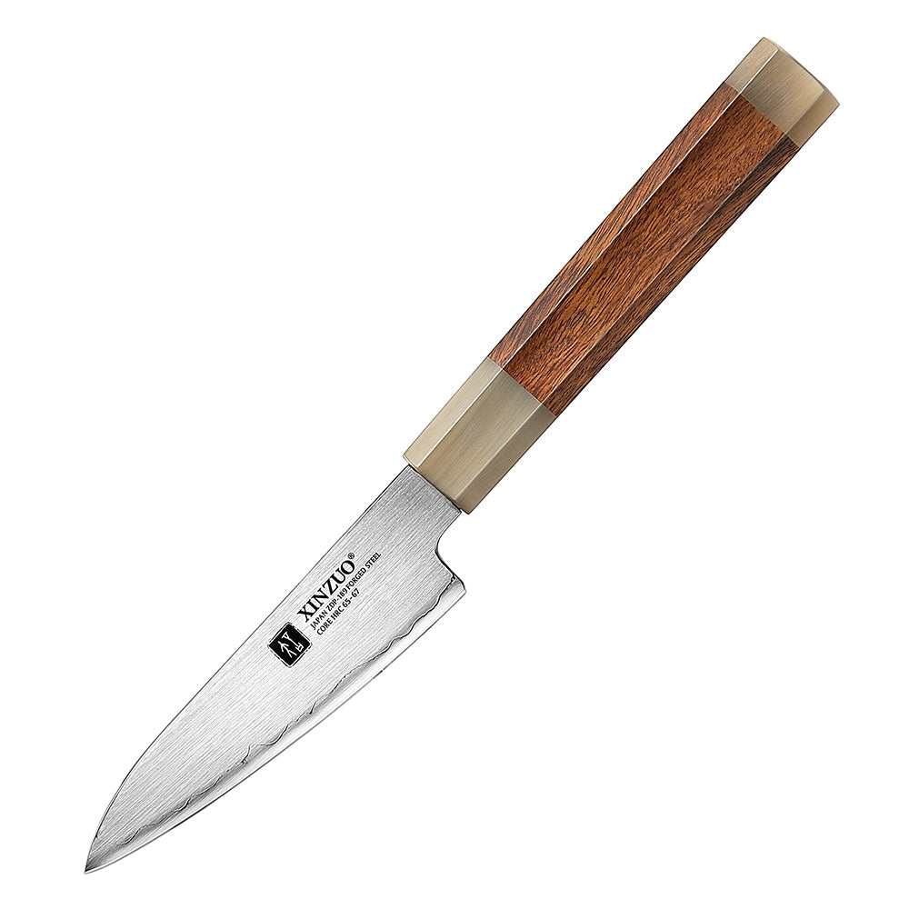 XINZUO Zhen XZ05 Series ZDP-189 Powder Paring Knife 4.5 Inch, Made of Three-layer Composite Steel, Hardness Reaches 65-67HRC, Desert lronwood Octagonal HandIe