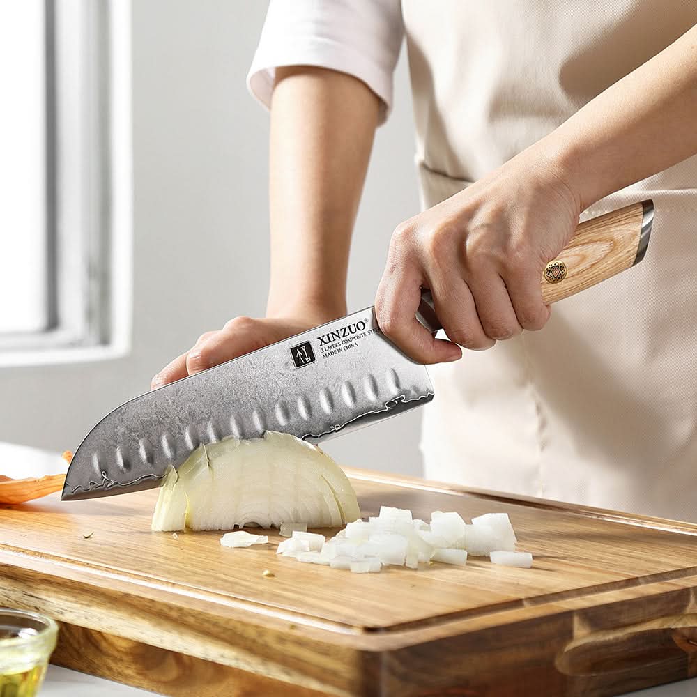 XINZUO Lan Series 3-layer Composite Steel Santoku Knife