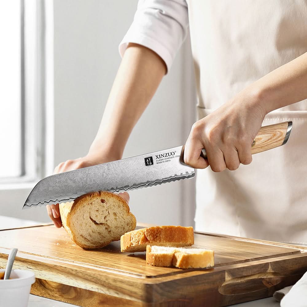XINZUO Lan Series 3-layer Composite Steel  8.5 inches Bread Knife