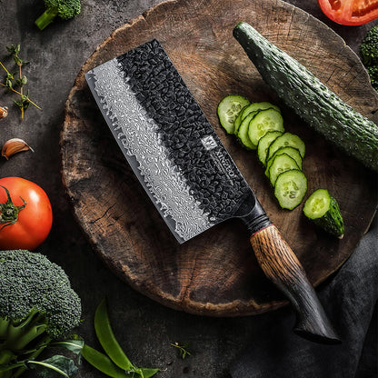 XINZUO 67 Layers Black Damascus Steel Meat Cleaver/Chinese Chef Knife with  Burnt Oak Handle MO-Series