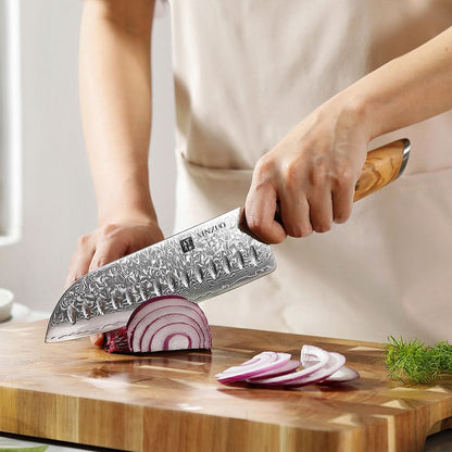 XINZUO Lan Series 73 Layers Damascus Powder Steel Santoku Knife