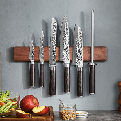 XINZUO 40cm Walnut Solid Wood Magnetic Knife Holder Double Row Strong Magnetic Force No Nails/ Punching Kitchen Accessories