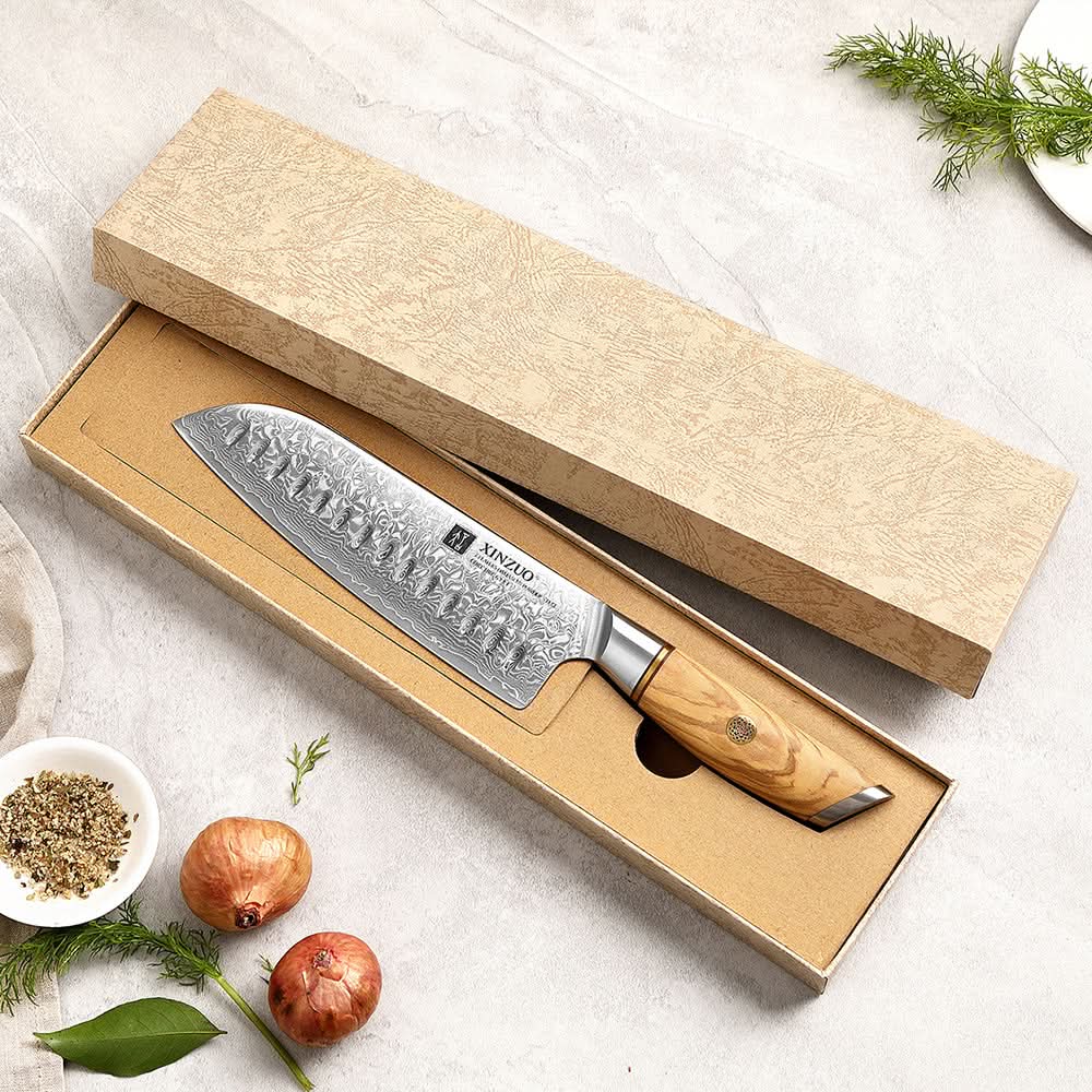 XINZUO Lan Series 73 Layers Damascus Powder Steel Santoku Knife