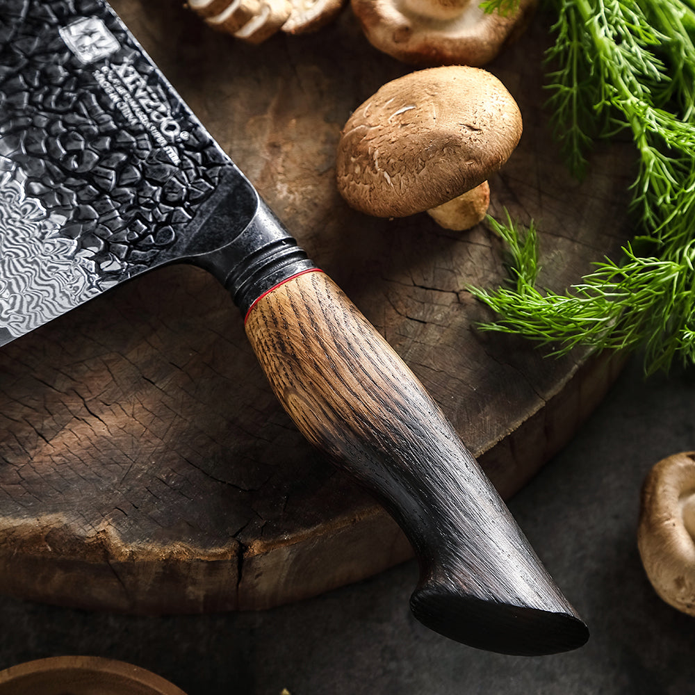 XINZUO 67 Layers Black Damascus Steel Meat Cleaver/Chinese Chef Knife with  Burnt Oak Handle MO-Series
