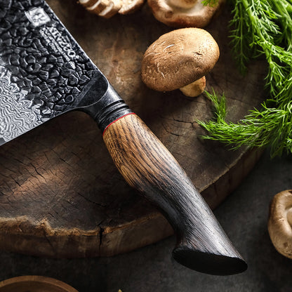 XINZUO 67 Layers Black Damascus Steel Meat Cleaver/Chinese Chef Knife with  Burnt Oak Handle MO-Series