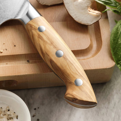 XINZUO 8PCS Kitchen Knife Set - Triple-Layer Composited Steel with Olive Wood Handle, Razor Sharp & Ergonomic Design-PIN Series