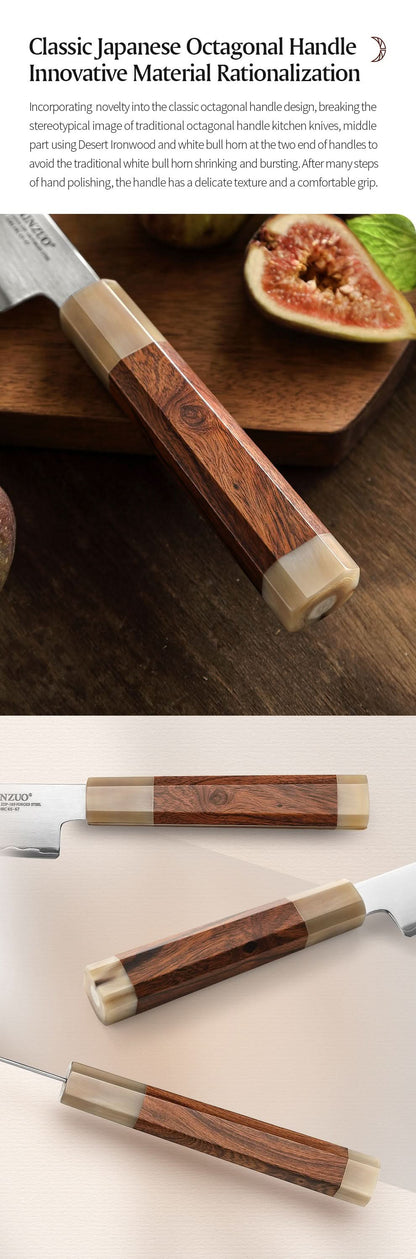 XINZUO Zhen XZ05 Series ZDP-189 Powder Utility Knife 5.5 Inch, Made of Three-layer Composite Steel, Hardness Reaches 65-67HRC, Desert lronwood Octagonal HandIe