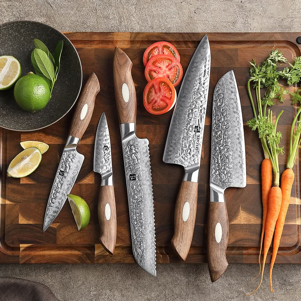 XINZUO 5-Piece  67 Layers Japanese AUS-10 Damascus Steel Kitchen Knife Set-Jiang Series
