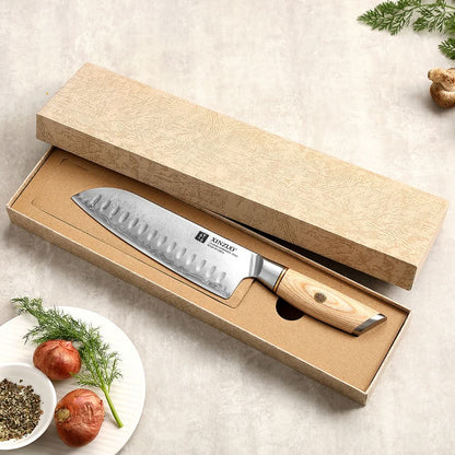 XINZUO Lan Series 3-layer Composite Steel Santoku Knife