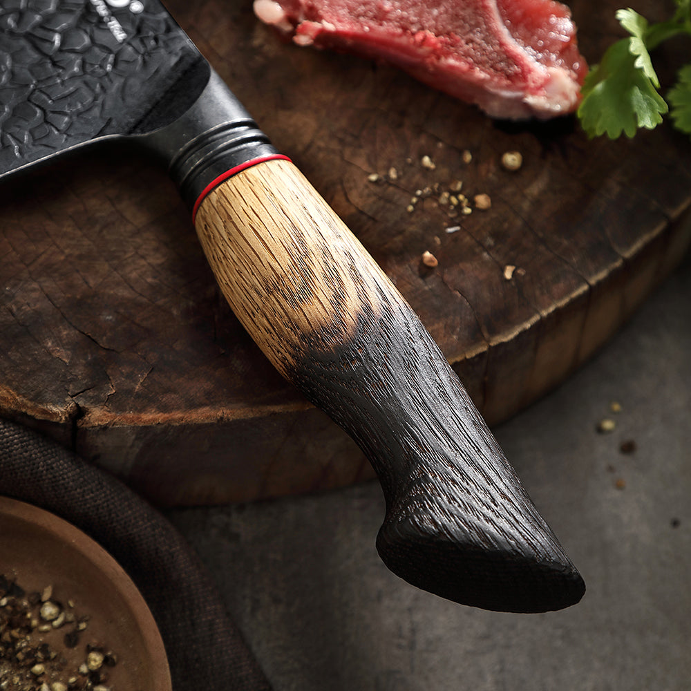XINZUO 7.3 Inch Heavy Duty Bone Chopping Knife 67 Layers Damascus Steel with Burnt Oak Handle – Professional Butcher & Kitchen Cleaver