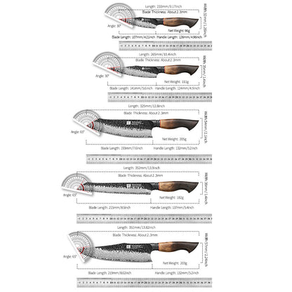 XINZUO 5-Piece Knife Set, 67 Layers Black Damascus Steel,Burnt Oak Handle MO-Series