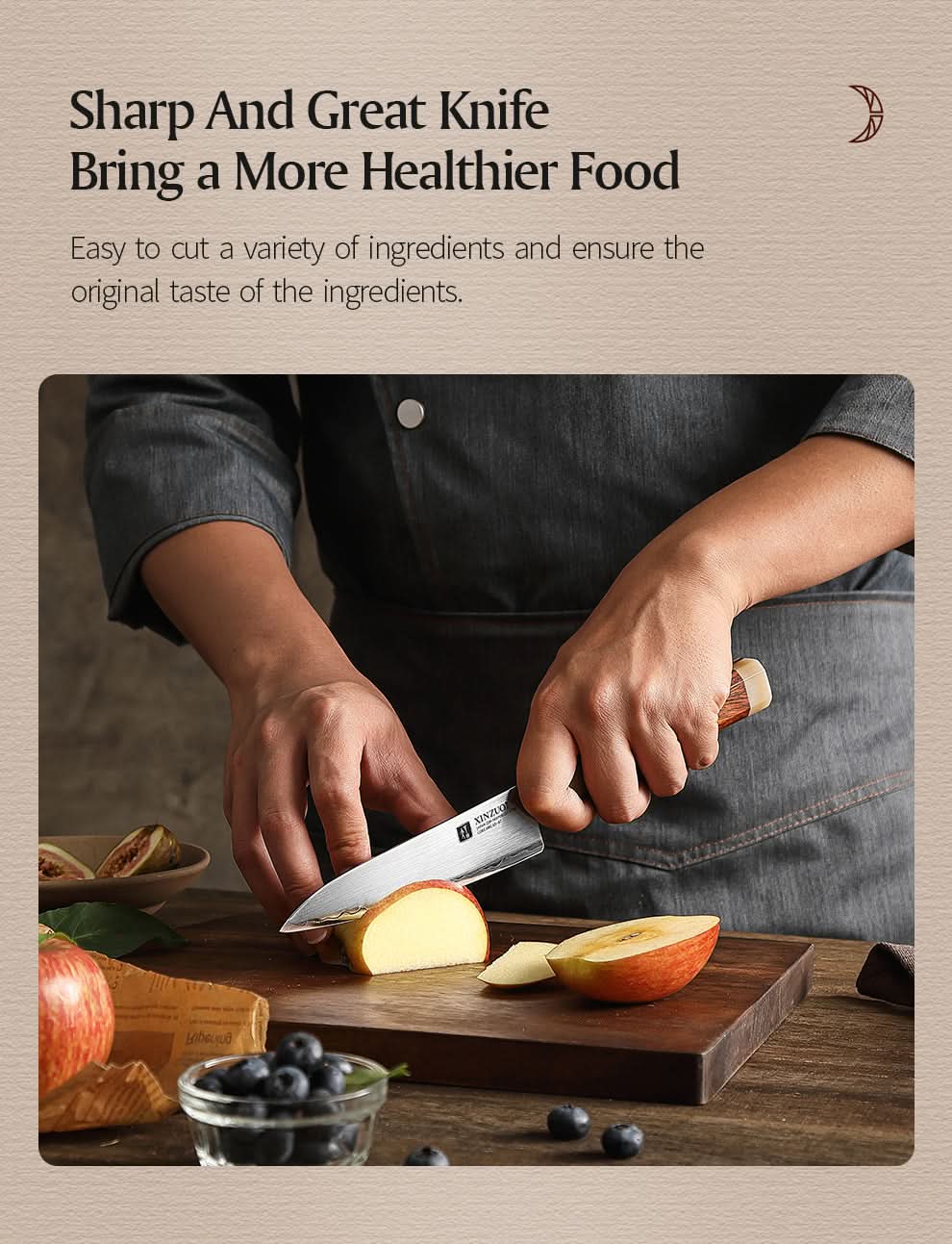 XINZUO Zhen XZ05 Series ZDP-189 Powder Utility Knife 5.5 Inch, Made of Three-layer Composite Steel, Hardness Reaches 65-67HRC, Desert lronwood Octagonal HandIe