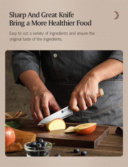 XINZUO Zhen XZ05 Series ZDP-189 Powder Utility Knife 5.5 Inch, Made of Three-layer Composite Steel, Hardness Reaches 65-67HRC, Desert lronwood Octagonal HandIe