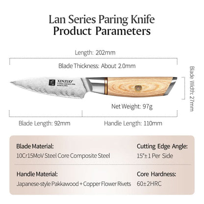 XINZUO Lan Series 3-layer Composite Steel 3.5 inches Paring Knife