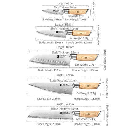 XINZUO Lan Series 3-layer Composite Steel 5PCS Knife Set