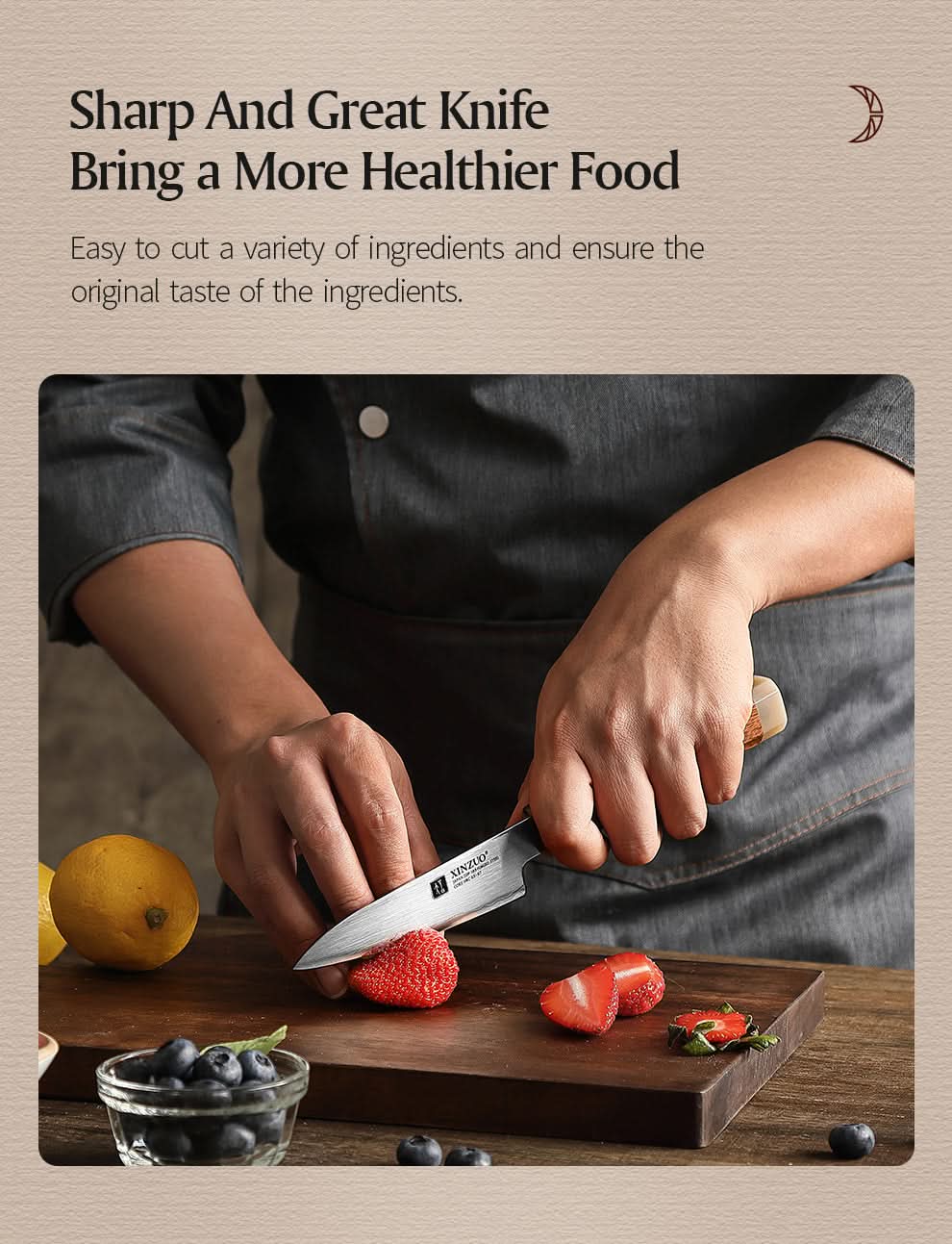 XINZUO Zhen XZ05 Series ZDP-189 Powder Paring Knife 4.5 Inch, Made of Three-layer Composite Steel, Hardness Reaches 65-67HRC, Desert lronwood Octagonal HandIe