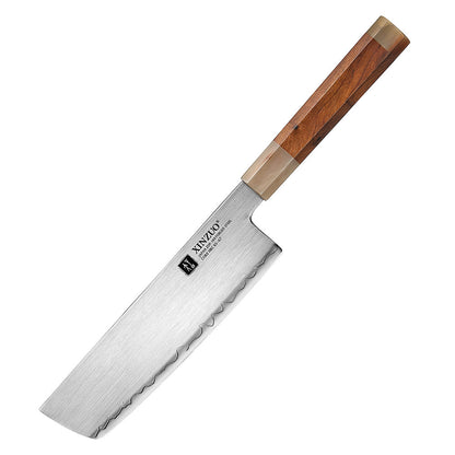 XINZUO Zhen XZ05 Series ZDP-189 Powder Steel Nakiri Knife 7.5 Inch, Made of Three-layer Composite Steel, Hardness Reaches 65-67HRC, Desert lronwood Octagonal HandIe