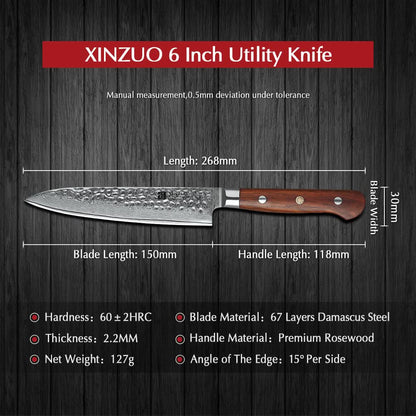 XINZUO YUN DAMASCUS SERIES 6'' inch Utility Knife