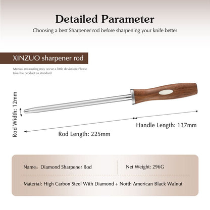 XINZUO High Carbon Steel Diamond Sharpener Rod-Jiang Series