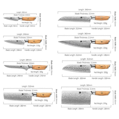 XINZUO Lan Series 73 Layers Damascus Powder Steel 8PCS Knife Set, 2-64HRC