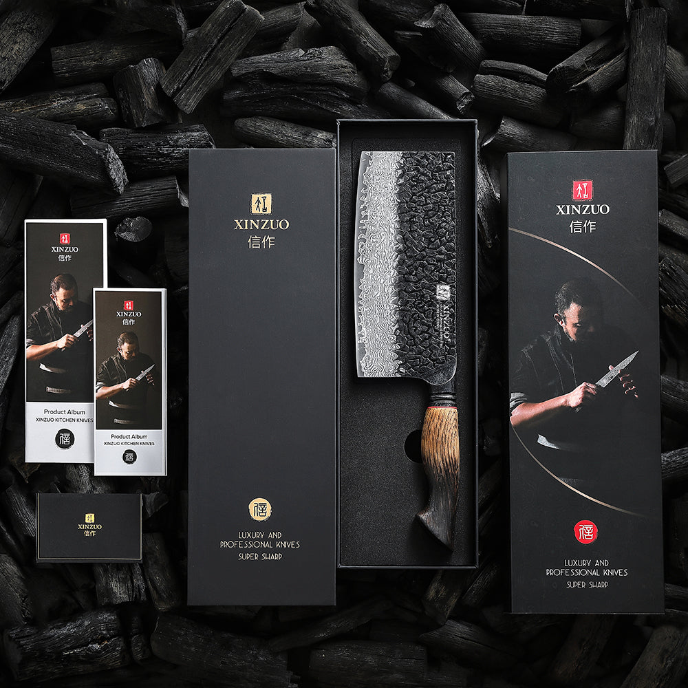 XINZUO 67 Layers Black Damascus Steel Meat Cleaver/Chinese Chef Knife with  Burnt Oak Handle MO-Series
