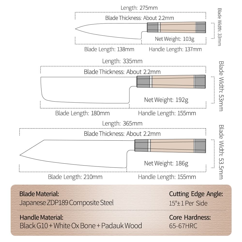 XINZUO Zhen F5 Series Japanese ZDP-189 Composite Steel 3PCS Knife Set