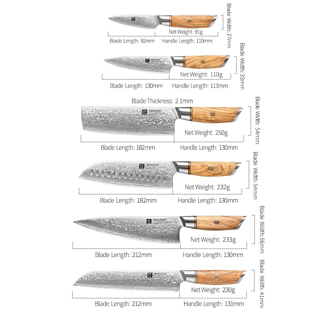 XINZUO Lan Series 73 Layers Damascus Powder Steel 6PCS Knife Set
