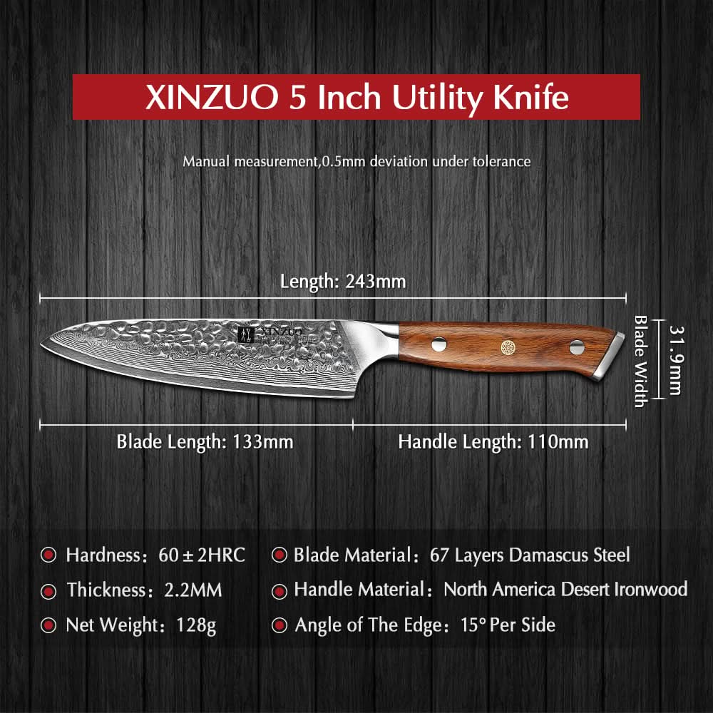 XINZUO YU STRIA HAMMER DAMASCUS 5" Utility Knife