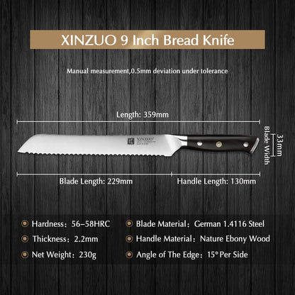 XINZUO YU SERIES Stainless Steel 9''inch Bread Knife