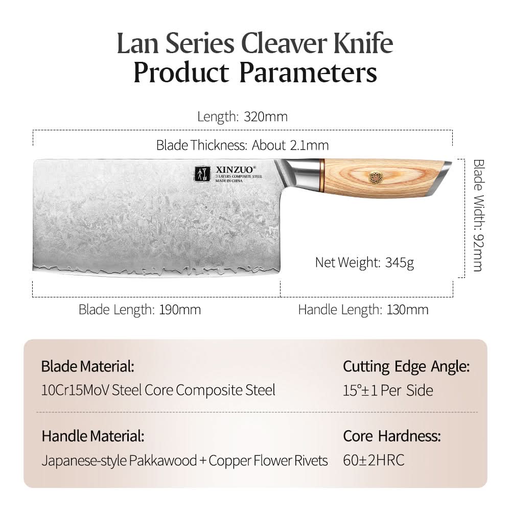 XINZUO Lan Series 3-layer Composite Steel 7.5 inches Cleaver Knife