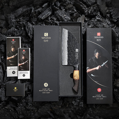 XINZUO 7.3 Inch Heavy Duty Bone Chopping Knife 67 Layers Damascus Steel with Burnt Oak Handle – Professional Butcher & Kitchen Cleaver