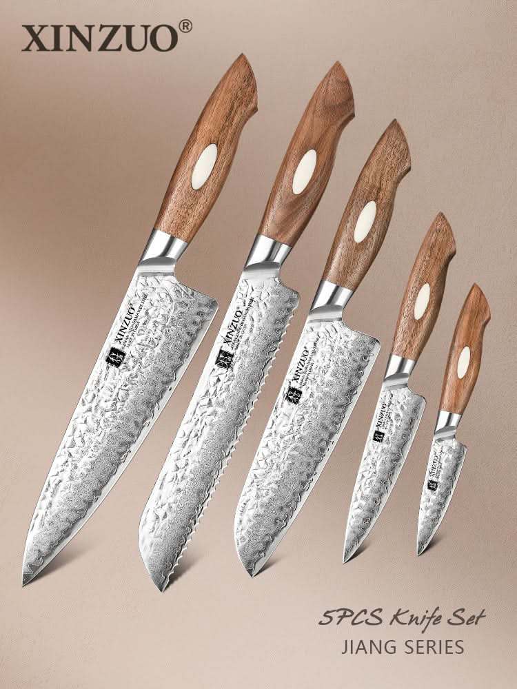 XINZUO 5-Piece  67 Layers Japanese AUS-10 Damascus Steel Kitchen Knife Set-Jiang Series