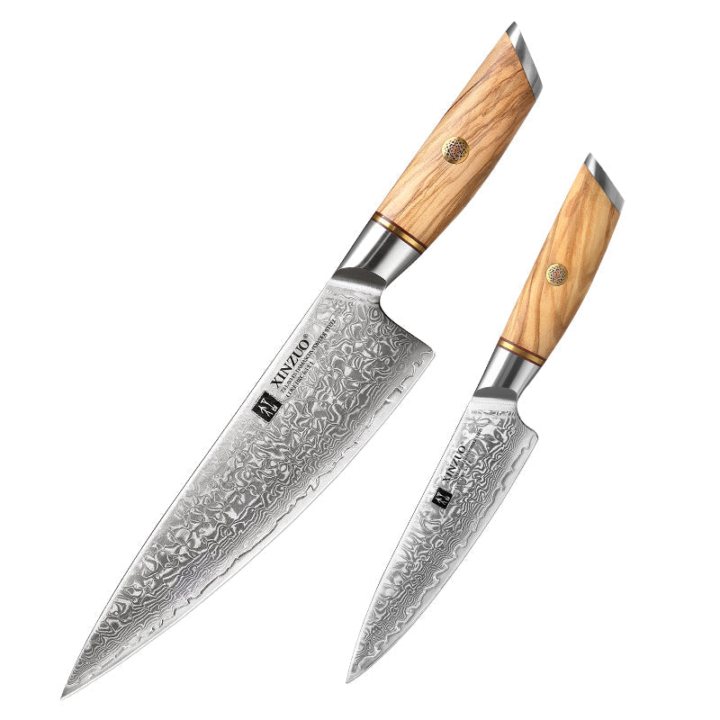 XINZUO Lan Series 73 Layers Damascus Powder Steel 2PCS Knife Set,62-64HRC
