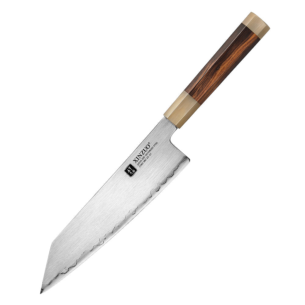 XINZUO Zhen XZ05 Series ZDP-189 Powder Steel Kiritsuke Chef Knife 8.5 Inch, Made of Three-layer Composite Steel, Hardness Reaches 65-67HRC, Desert lronwood Octagonal HandIe