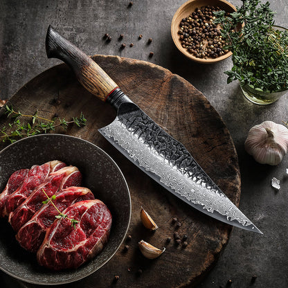 XINZUO 5-Piece Knife Set, 67 Layers Black Damascus Steel,Burnt Oak Handle MO-Series