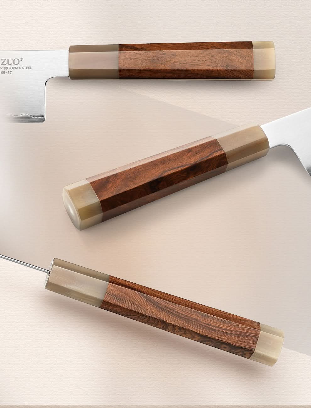 XINZUO Zhen XZ05 Series ZDP-189 Powder Steel Kitchen Knife 5pcs Set, Made of Three-layer Composite Steel, Hardness Reaches 65-67HRC, Desert lronwood Octagonal HandIe