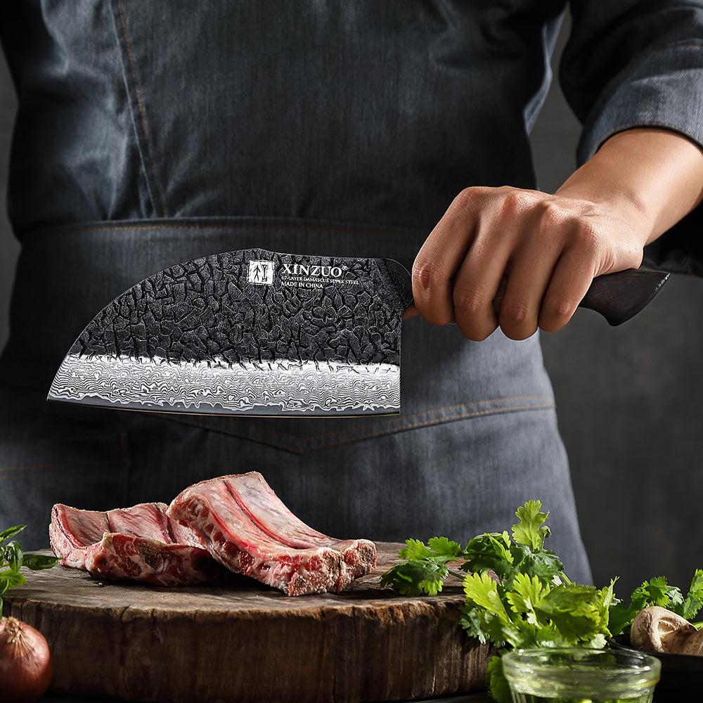 XINZUO 7.3 Inch Heavy Duty Bone Chopping Knife 67 Layers Damascus Steel with Burnt Oak Handle – Professional Butcher & Kitchen Cleaver