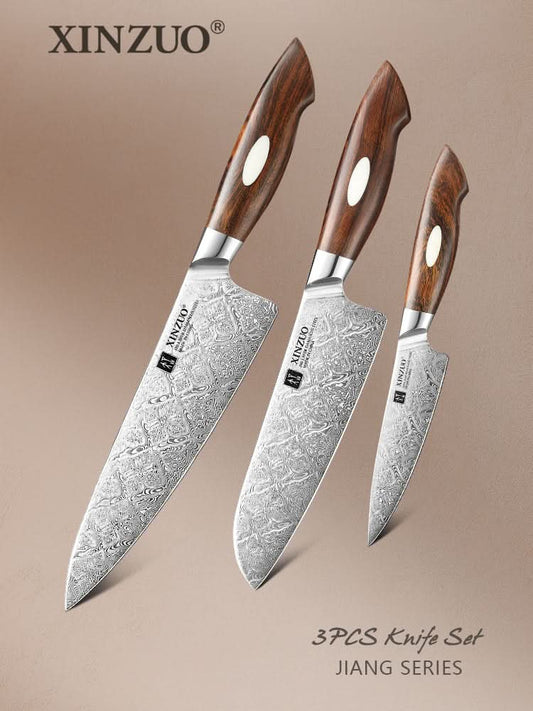 XINZUO 3-Piece  110 Layers Damascus Steel Kitchen Knife Set-Jiang Series
