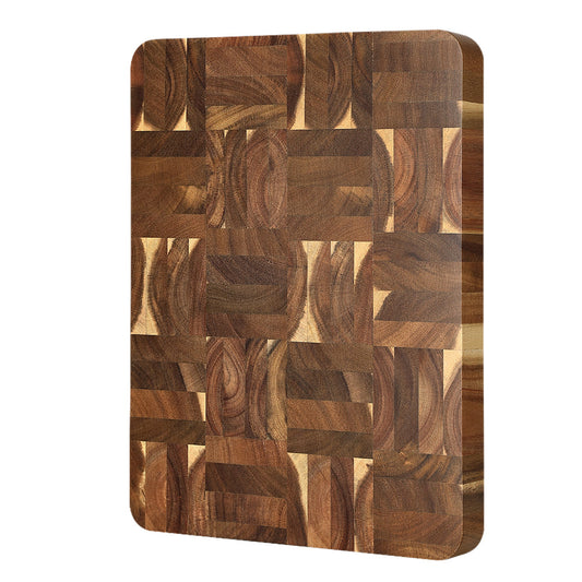 XINZUO Acacia Wood End Grain Cutting Board with Integrated Serving Tray Groove,Anti-Slip Feet,Gift Box, Size 16.1" x 12.2" x 1.65"