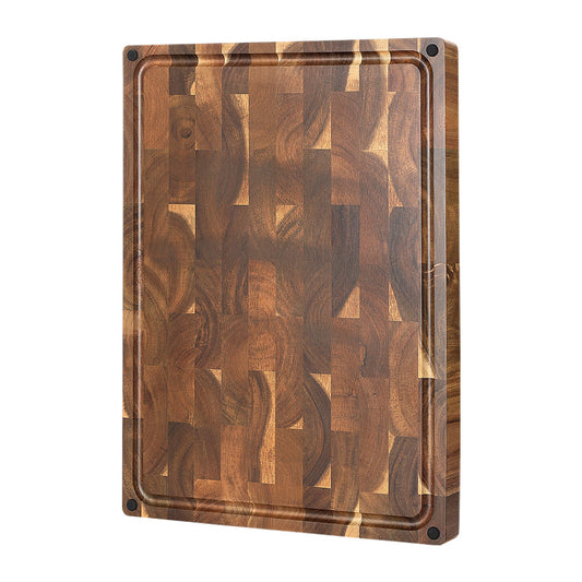 XINZUO Large Reversible End Grain Cutting Board - Acacia Wood with Juice Groove,Drain TPR Feet & Gift Box, Size 19.1" x 14" x 1.5"