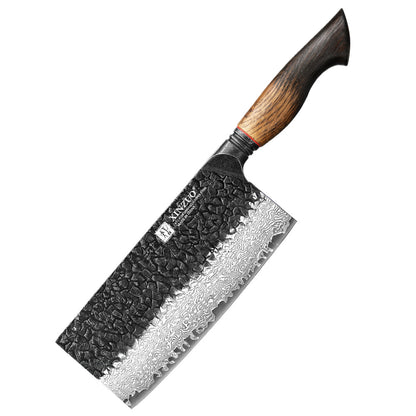 XINZUO 67 Layers Black Damascus Steel Meat Cleaver/Chinese Chef Knife with  Burnt Oak Handle MO-Series