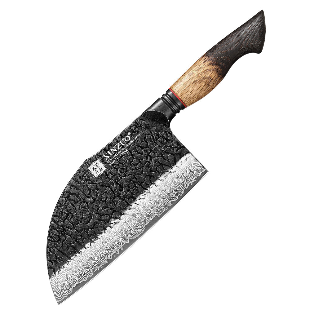 XINZUO 7.3 Inch Heavy Duty Bone Chopping Knife 67 Layers Damascus Steel with Burnt Oak Handle – Professional Butcher & Kitchen Cleaver