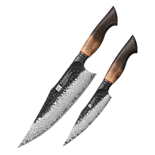 XINZUO 2-Piece Knife Set, 67 Layers Black Damascus Steel Chef Knife and Kitchen Utility Knife with  Burnt Oak Handle MO-Series