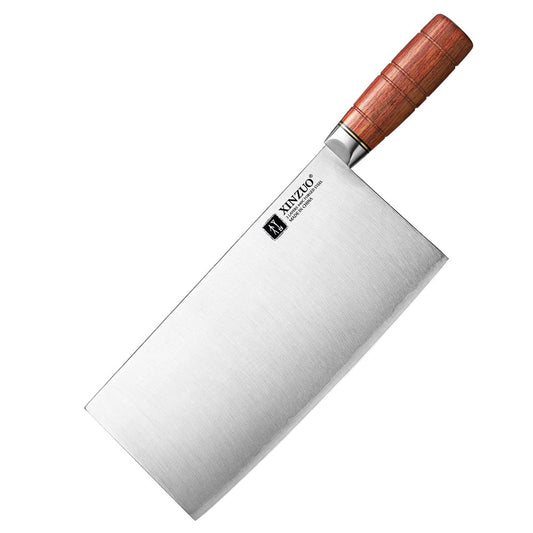 XINZUO Meat Cleaver Knife, 3 Layers Clad Steel with Red Wood Handle & Copper Rivets, 58~60HRC - FU Series