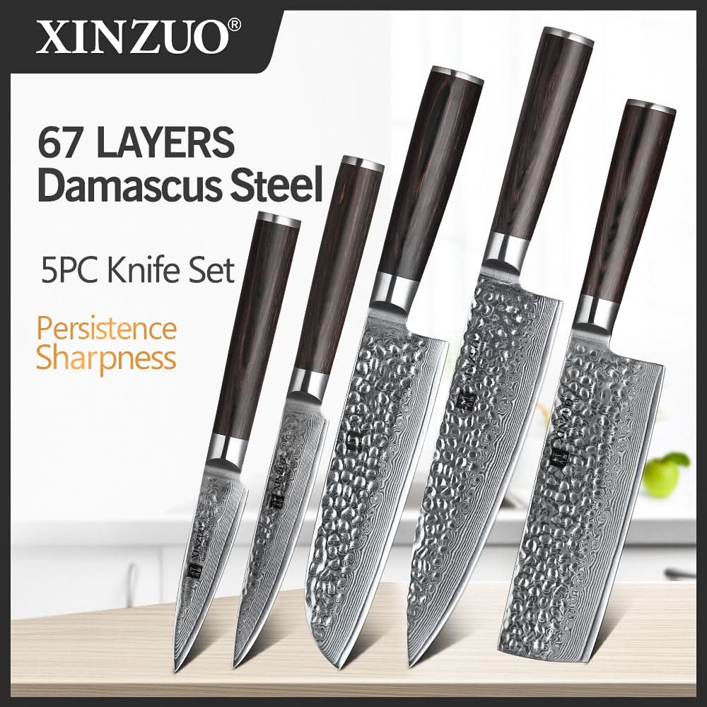 XINZUO HE STRIA HAMMER DAMASCUS SERIES  5PCS Kitchen Knife Set