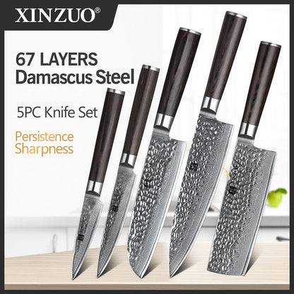 XINZUO HE STRIA HAMMER DAMASCUS SERIES  5PCS Kitchen Knife Set